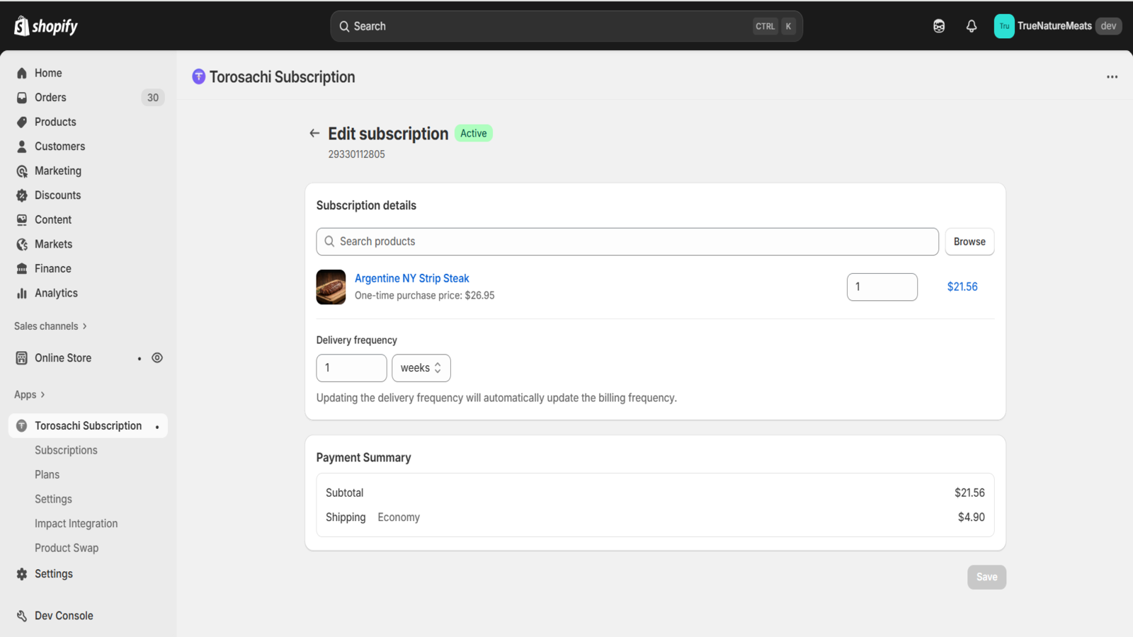 Edit subscription contract interface
