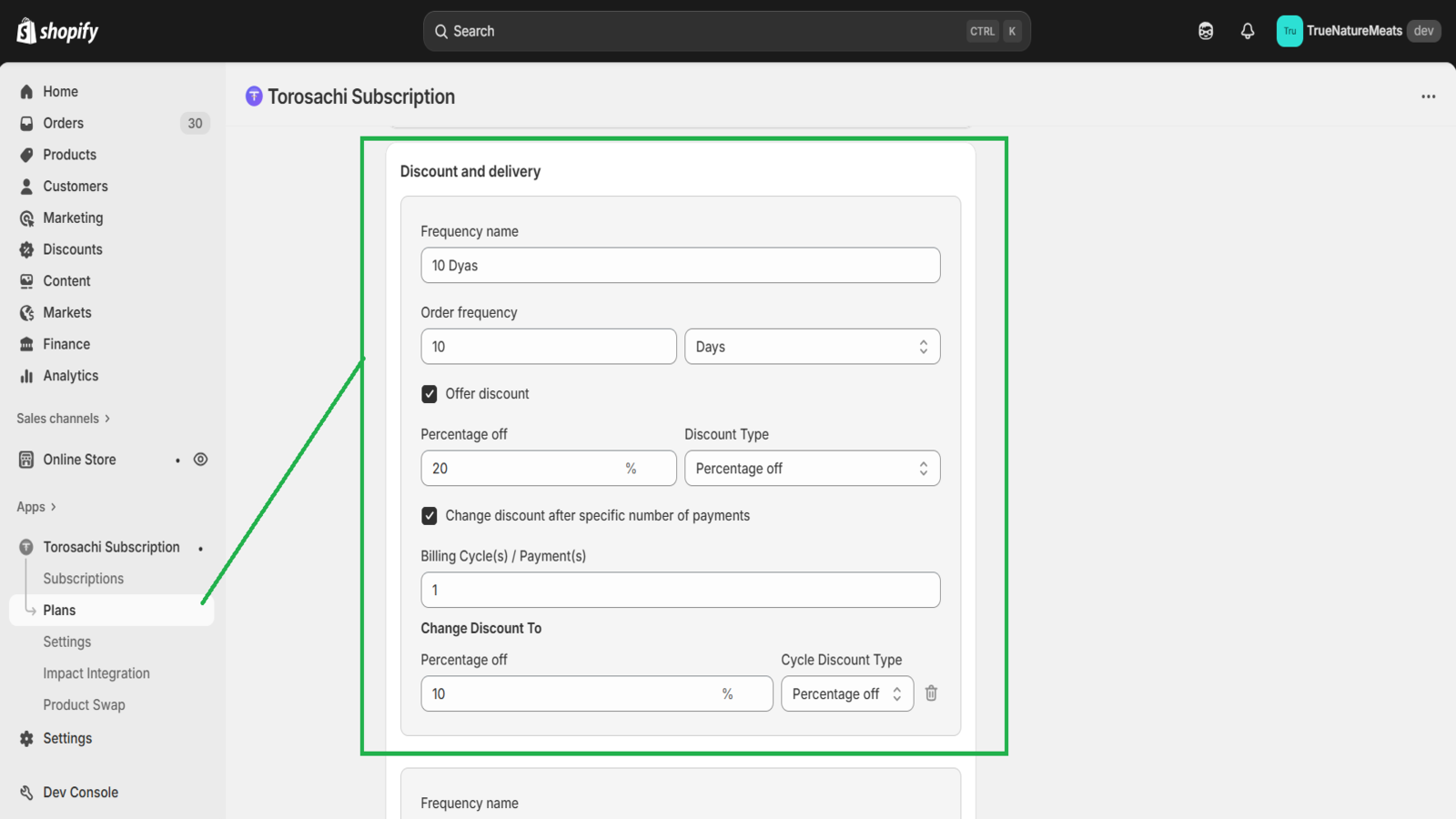 Subscription plan discount settings