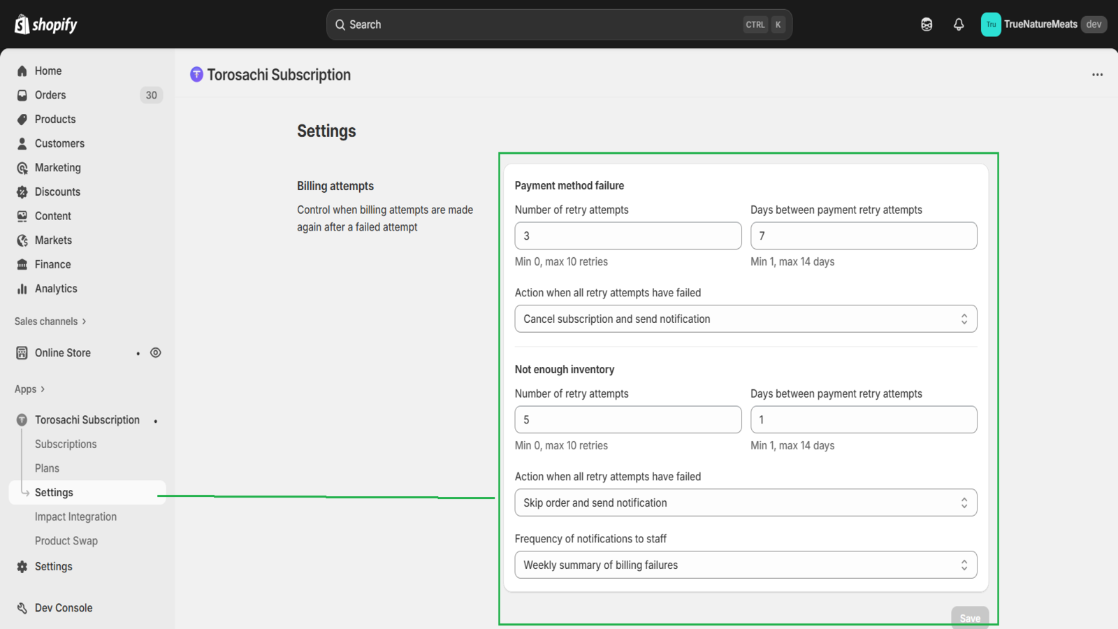 ToroSachi general settings interface