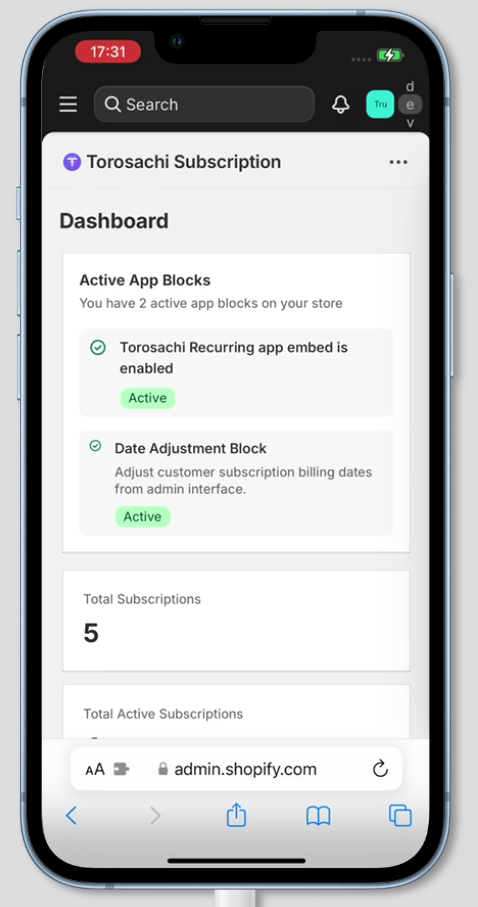 ToroSachi subscription dashboard mobile view