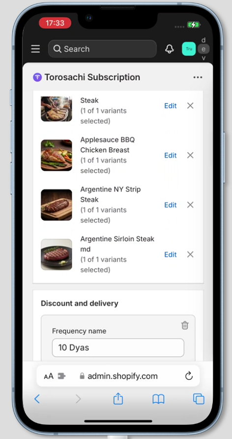 Subscription discount settings mobile view